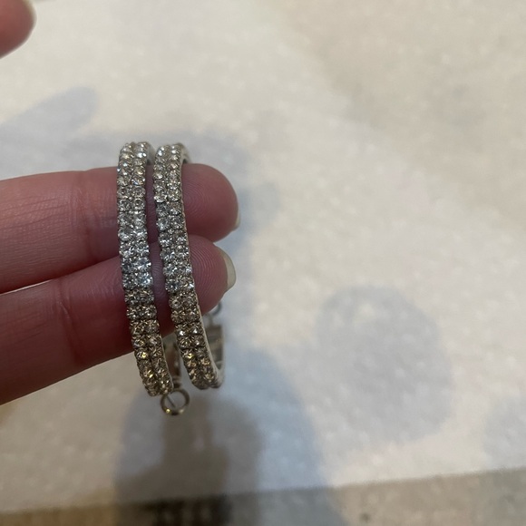 Silver Plated Diamond Embellished Hoop Earrings - Picture 5 of 5